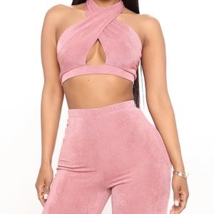 Pink velvet date night outfit